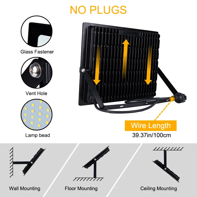 Waterproof IP65 Portable Projector RGB Sensor 20W 30W 50W 100W 200W Security LED Flood Light For Outdoor Using