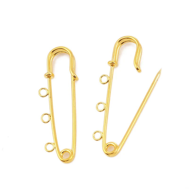 Custom simple gold plated large safety pins brooches connectors with 3 loops