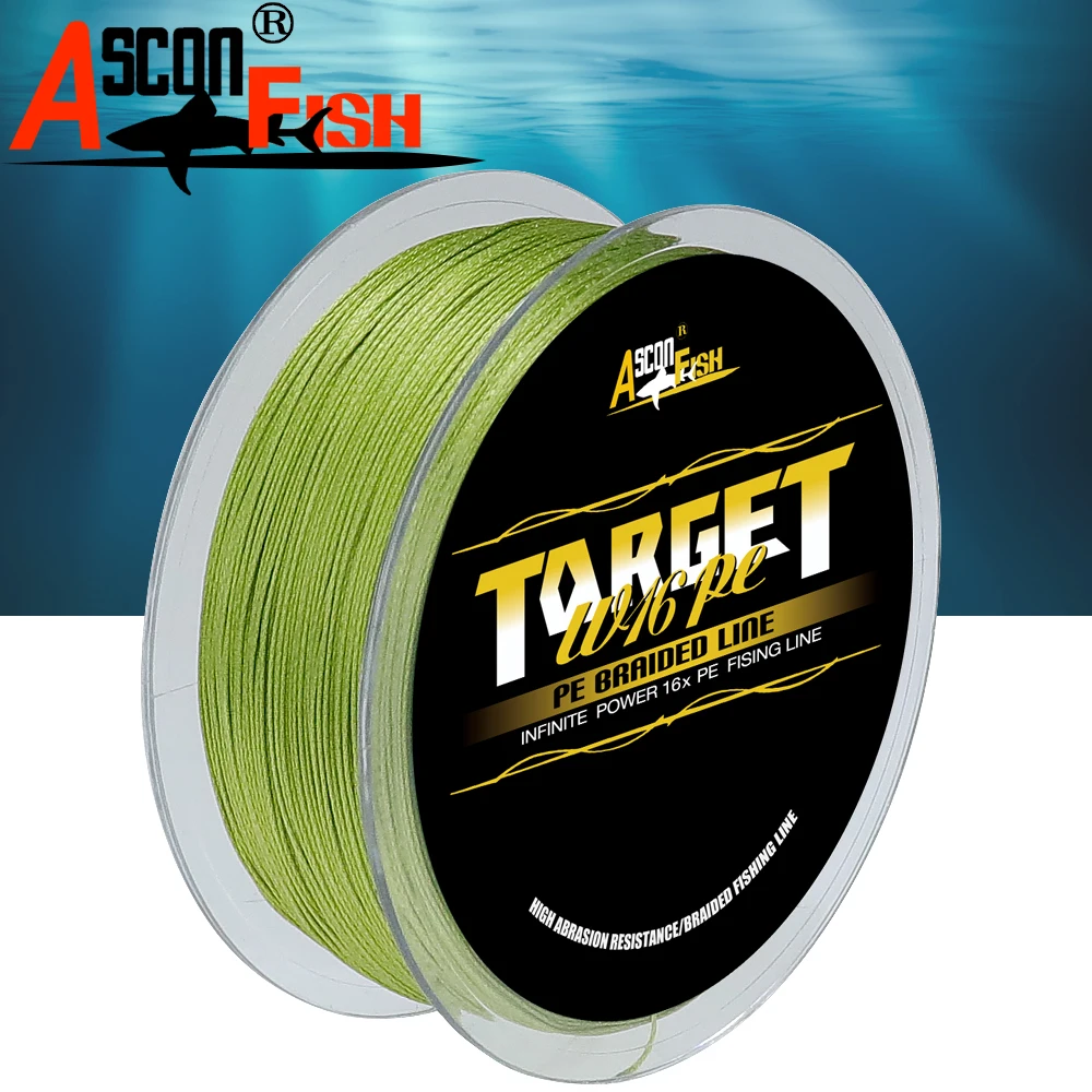 Ascon Fish 16 Strands Braided Fishing Line 300m for Cord Fishing Capr 16 Braids Multifilament Line20-500LB Green