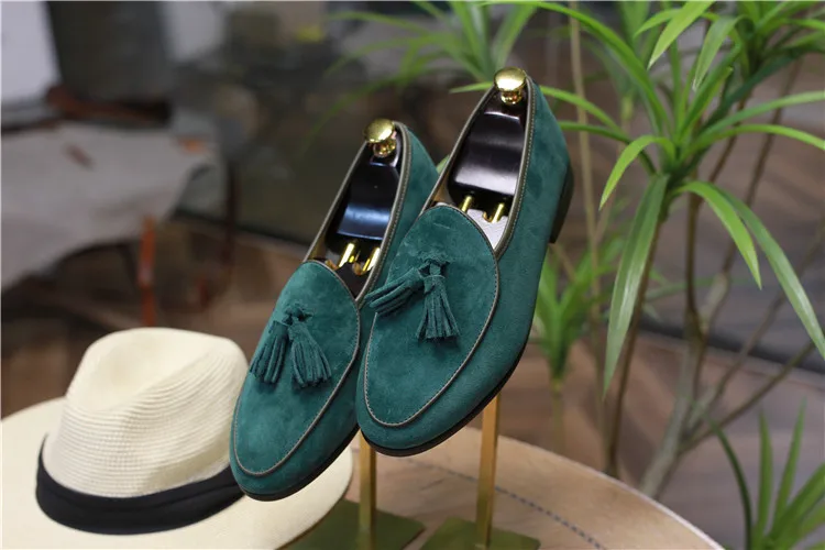 Italian retro custom logo light breathable slip-on penny cow suede genuine leather loafer casual walking style shoes for men