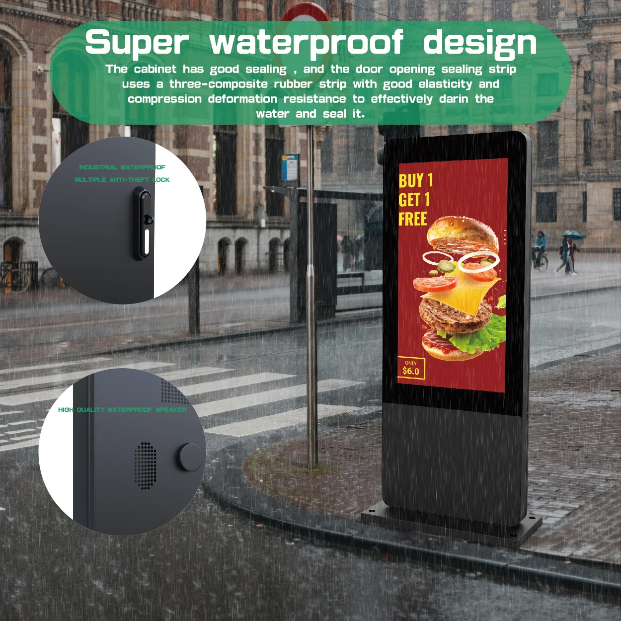 4000nits 55 Inch Android System Outdoor Waterproof LCD Advertising Player Vertical Floor Stand Totem Digital Signage Kiosk SDK