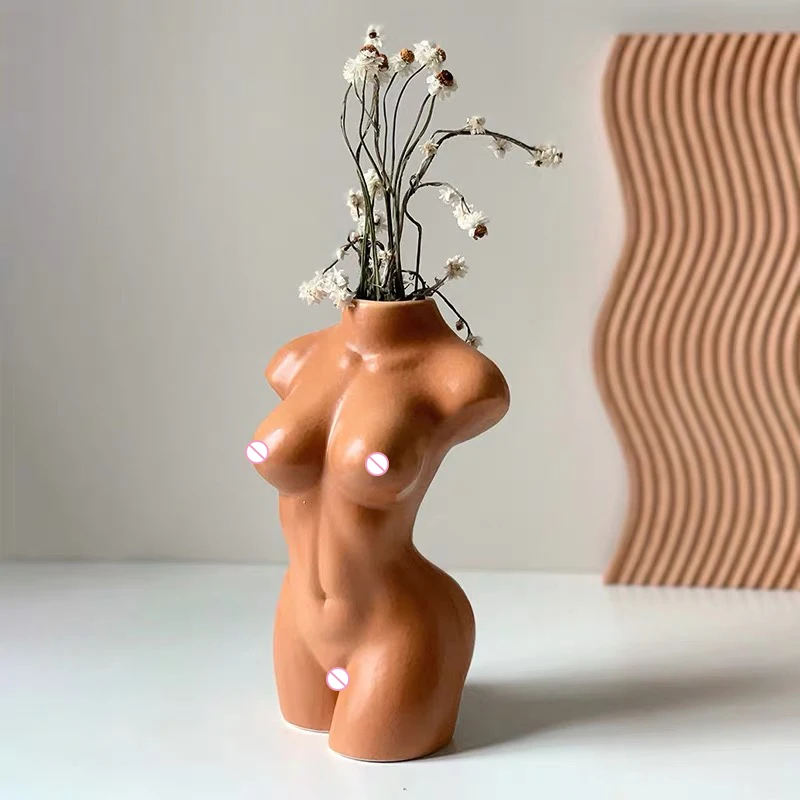 Hot Sales Creative White Black Ceramic Art Flower Vase Desktop Home Decorations For Woman Body Art Vase