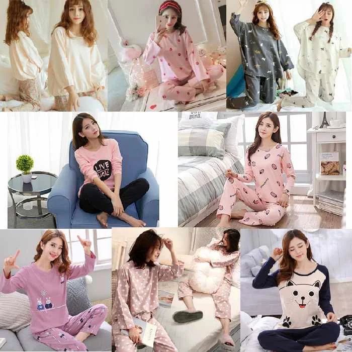 Baju Tidur Wanita модная женская пижама с длинным рукавом из хлопка