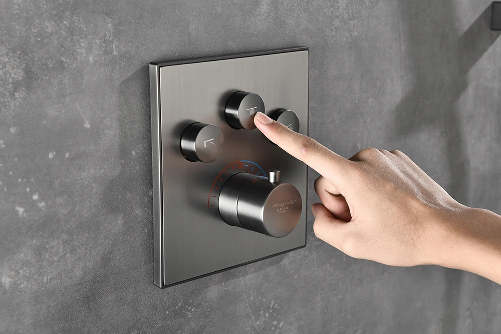 Embedded Concealed Shower Set with Thermostatic Three-Function Rotary Switch, Featuring Cascading Waterfall, Circular Design