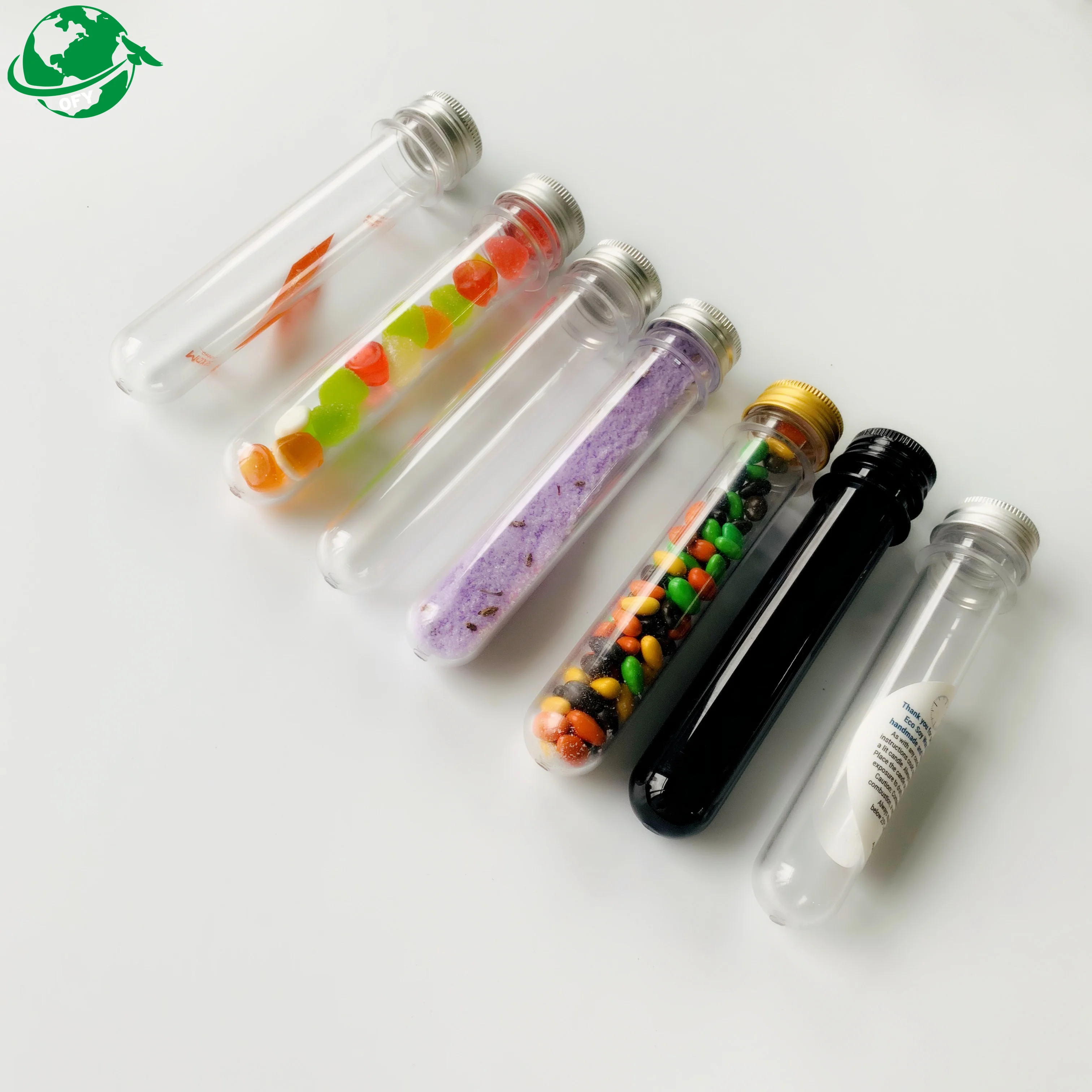 30ml 40ml 50ml  80ml 100ml PET Plastic Test Tube with Screw caps for Candy/Bath Salts/USB cable line