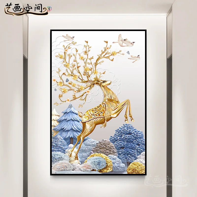 New Luxury Home Decor Animals Nordic Wall Art Golden Deer Art Porcelain Painting Crystal