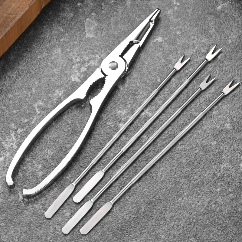 Wholesale Portable Seafood Tool Crab Eating Tool Set Zinc Alloy Crab Pliers and cracker Clips tool set Crab Crackers