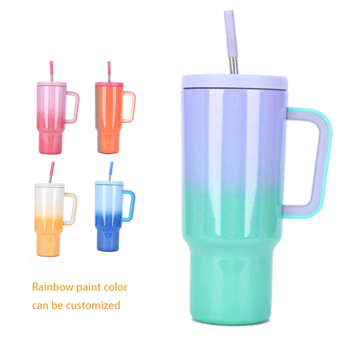 Rainbow Paint High Beauty Ice King Cup Car 304 Stainless Steel Insulated Cup Gradient Outdoor Portable 40oz Car Cup