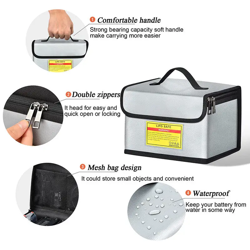 8 Cell Adjustable Battery Safe Bag Large Capacity Storage Guard Battery Safe Pouch Lipo Safe Bag Battery Fireproof Bag