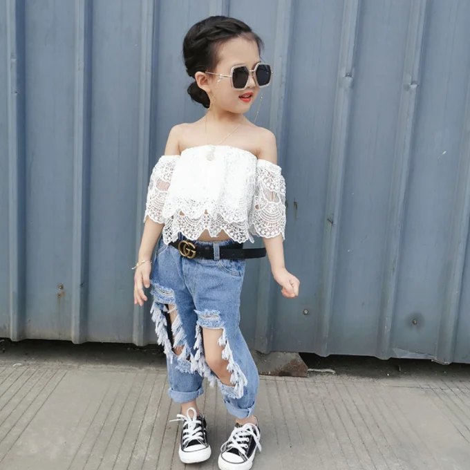 
SE3323 Kids Girls Boys Hole Jeans Ripped Big Hole Children Pants Fashion Broken Kids Jeans For Girls 