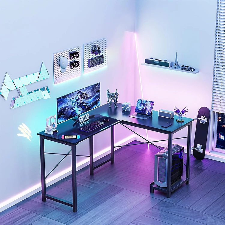 New Arrival Factory Directly Sale Gaming Tables L-Shaped Large Space Black Gaming Computer Desk Table