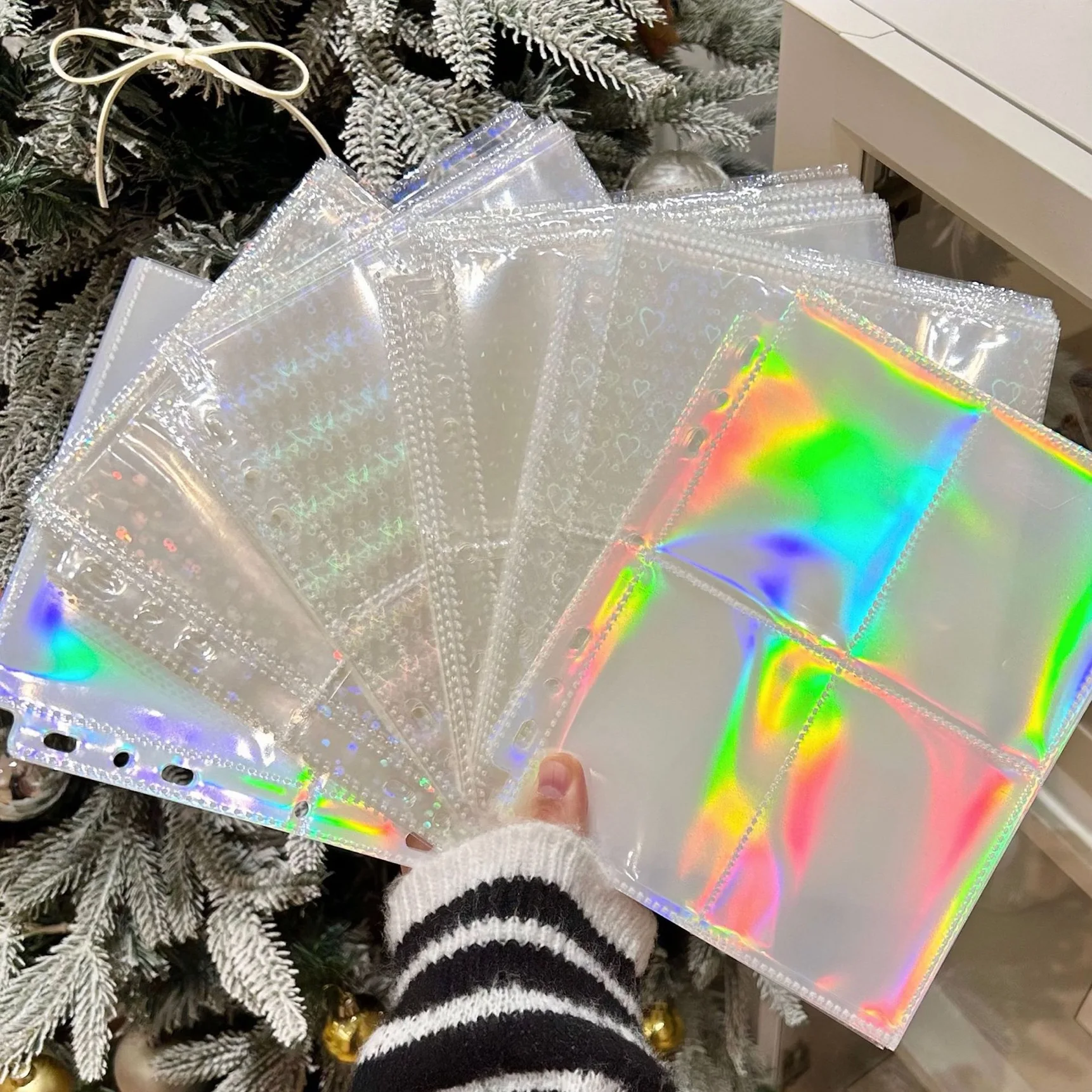 A5 Binder 4 Pockets10pcs Photo Card Sleeves Trading Card Sleeves 7 Ring for Cards Photos