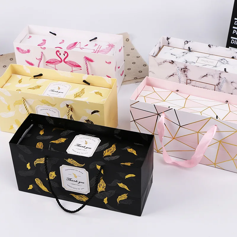 MissYe Store Feather Gift Box Marble Nougat Cookie Boxes Candy Pineapple Cake Baking Paper Carton Birthday Party Wedding Wrap
