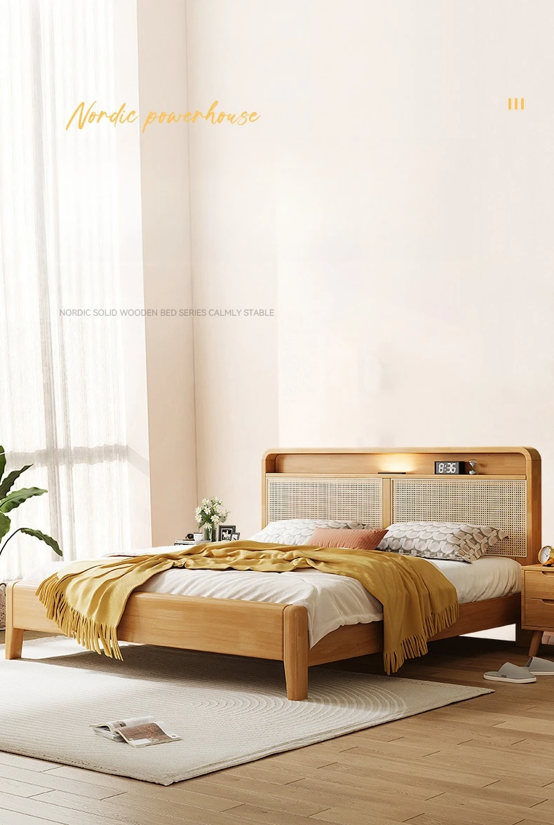 King Size  Rattan Art Solid Wood Bed Wooden Bed For Home  Queen Wooden Bed Simple  Bedroom Furniture  for home apartment
