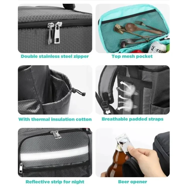 Wilson Custom 30 Cans Waterproof Lightweight Picnic Insulated Backpack Ice Cooler Bag Leak-Proof Soft Cooler Backpack For Food