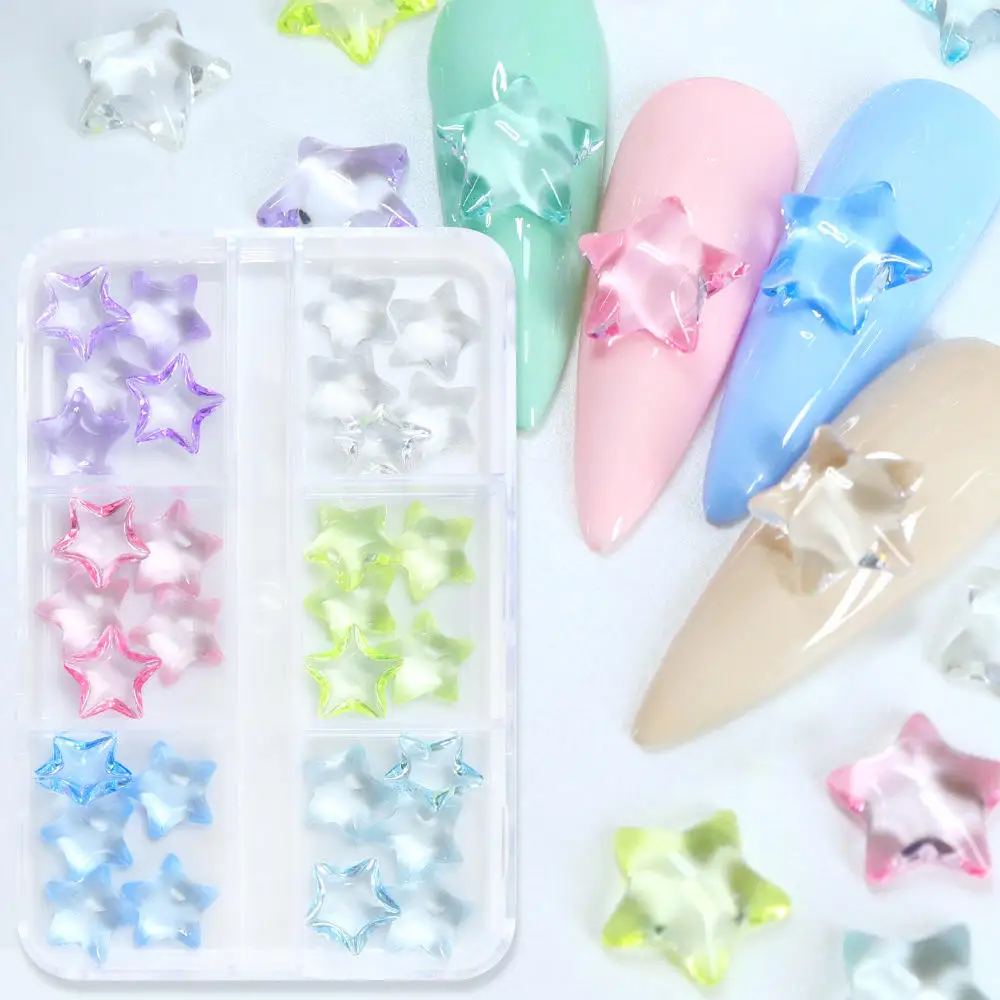 30pcs Transparent Star Flatback Rhinestones Crystal Nail Charms Set, Nail Art Jewelry For Nail Crafts DIY