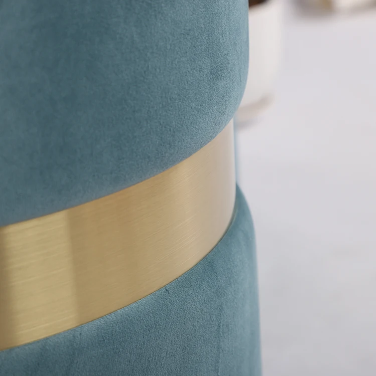 Round Velvet Storage Ottoman Foot Rest Stool/ Upholstered Footstool/ Side Table Seat Make Up Stool with Stainless Steel Band