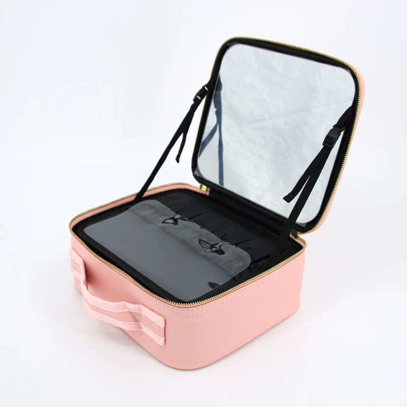BSCI Factory Makeup LED Case Makeup Brush Holder With LED Mirror Cosmetic Tool Organizer Brush Bag
