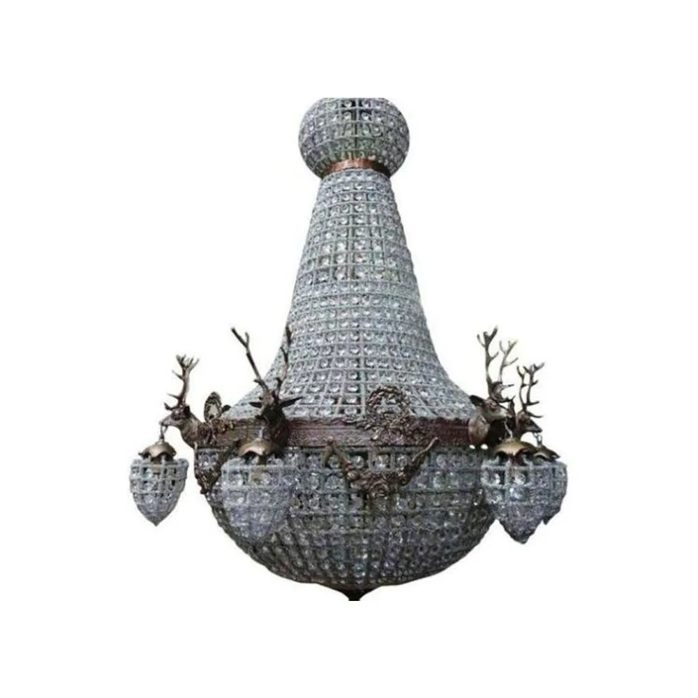 Large 6 Arm Stag Head Hanging Basket Chandelier