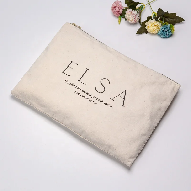 Eco Friendly Custom Cotton Zipper Pouch Make Up Bags Cotton Canvas Makeup Cosmetic Bag With Logo