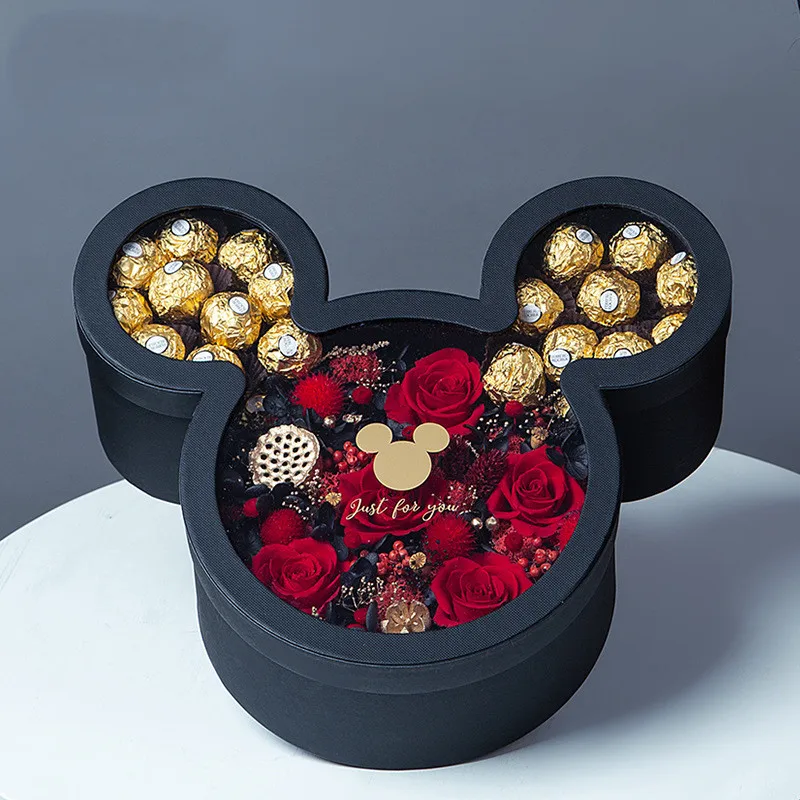 Luxury Rose Flower Lovely Design Chocolate Flower Cartoon Gift Box Packaging Flowers Boxes Mickey Mouse Gift Box With Clear Lids