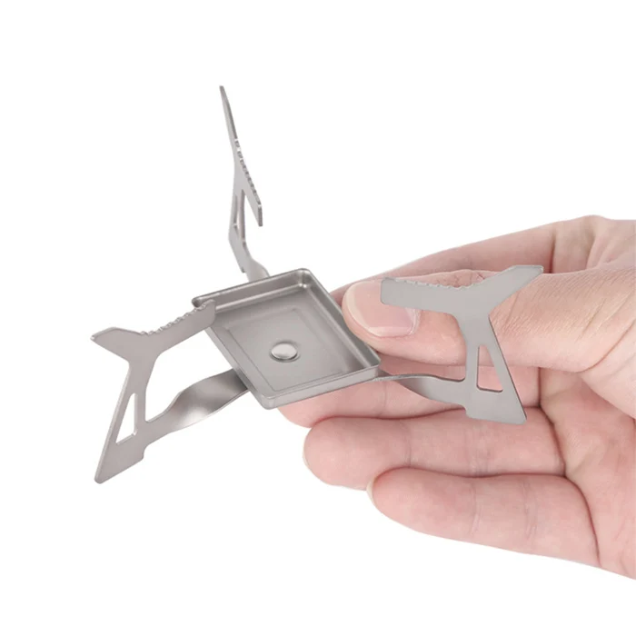 Outdoor Camping Pure Titanium Solid Alcohol Stove Mini Portable Folding Triangular Titanium Stove