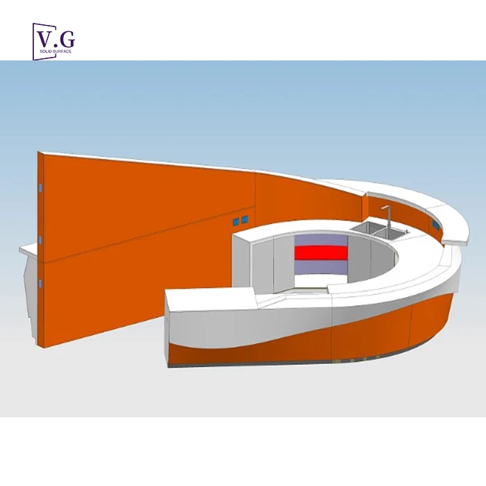 Customize Golf Club reception counter front desk Corian Solid Surface boat shape reception desk for dental clinic
