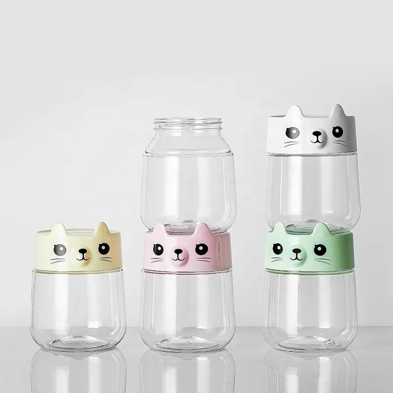 Cute cartoon  430ml 450ml PET plastic packaging bottle children snack candy cookies storage PET jars