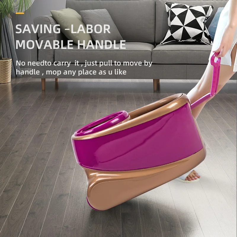 Stainless steel telescopic handle detachable rotary mute roller mop cleaning hands-free magic mop 360, with removable bucket