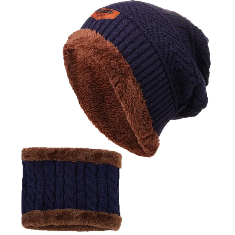 Зимние шапки для мужчин вязаная шапка шарф на осень и зиму плотная теплая шерстяная облегающие женщин вязаные