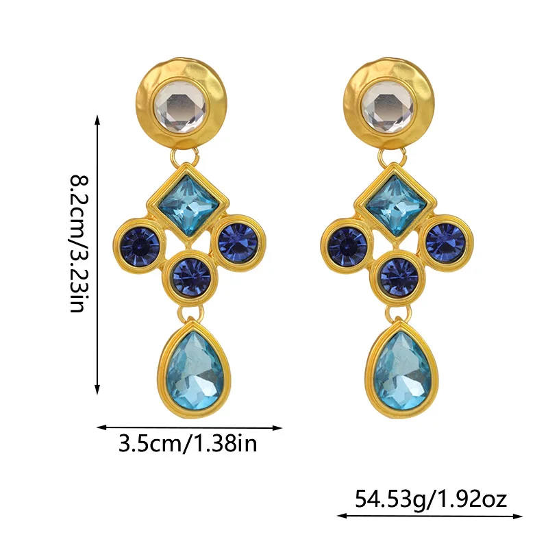 French Retro Palace Style Personality Exaggerated Style Diamond Inlaid Square Water Drop Silver Needle Earrings Gorgeous Shine