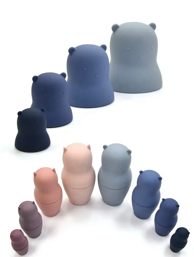 BPA Free Silicone Toy Puzzle Stackable Doll Russian silicone bath stacked sensory chewable toys for children newborn baby kids