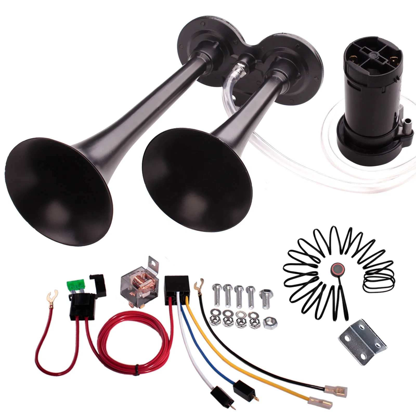 C- FARBIN Loud Train Horn for Car 12V 150db Super Loud Air Horn Dual Trumpet Truck Horn with Compressor and Button