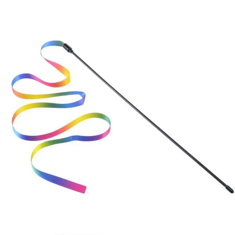 Double-sided rainbow webbing cat-teasing stick Cross border rainbow webbing cat toy dog Internet star cat-teasing stick relief