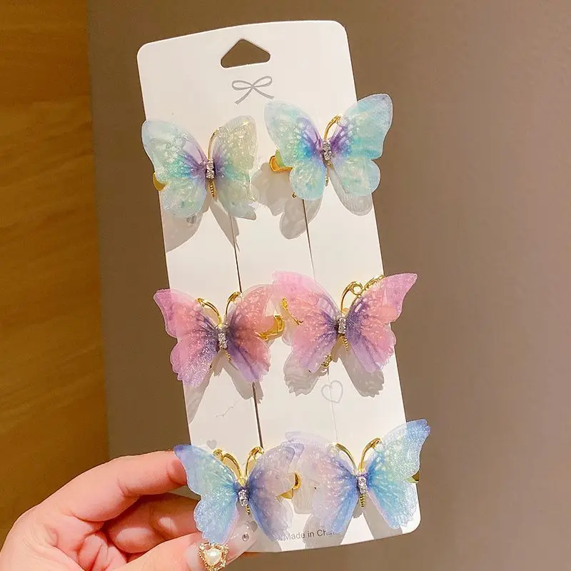 Butterfly hair clips set 6pcs/set gradient color metal alloy luxury kids hairpins exquisite fashion hair pins for girls