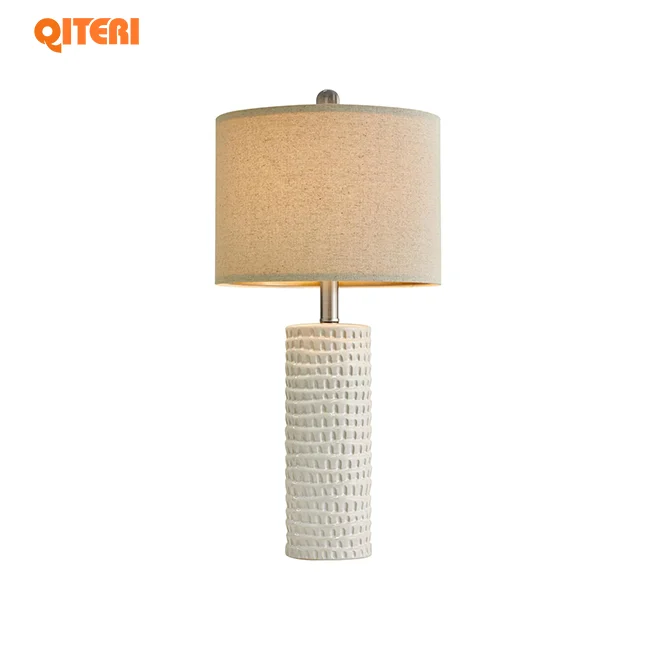 Beside Lamp Modern Ceramic Decorative Bedroom LED soft light white woven circular lampshade table lamp