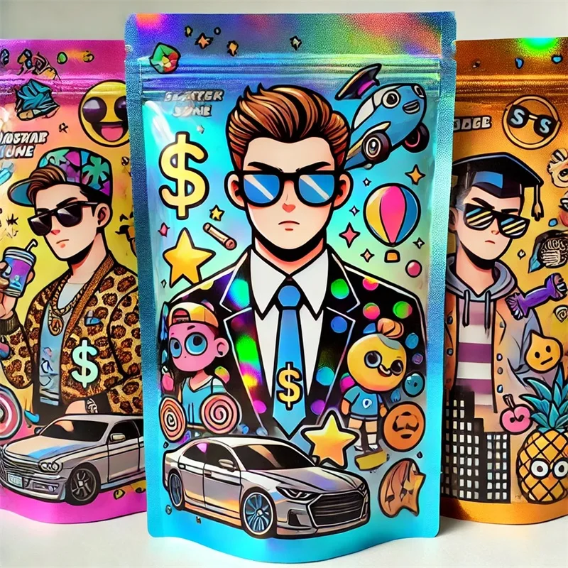 Holographic Foil Ziplock Candy Gummy Food Packaging Pouch Custom Smell Proof Plastic Mylar Bag