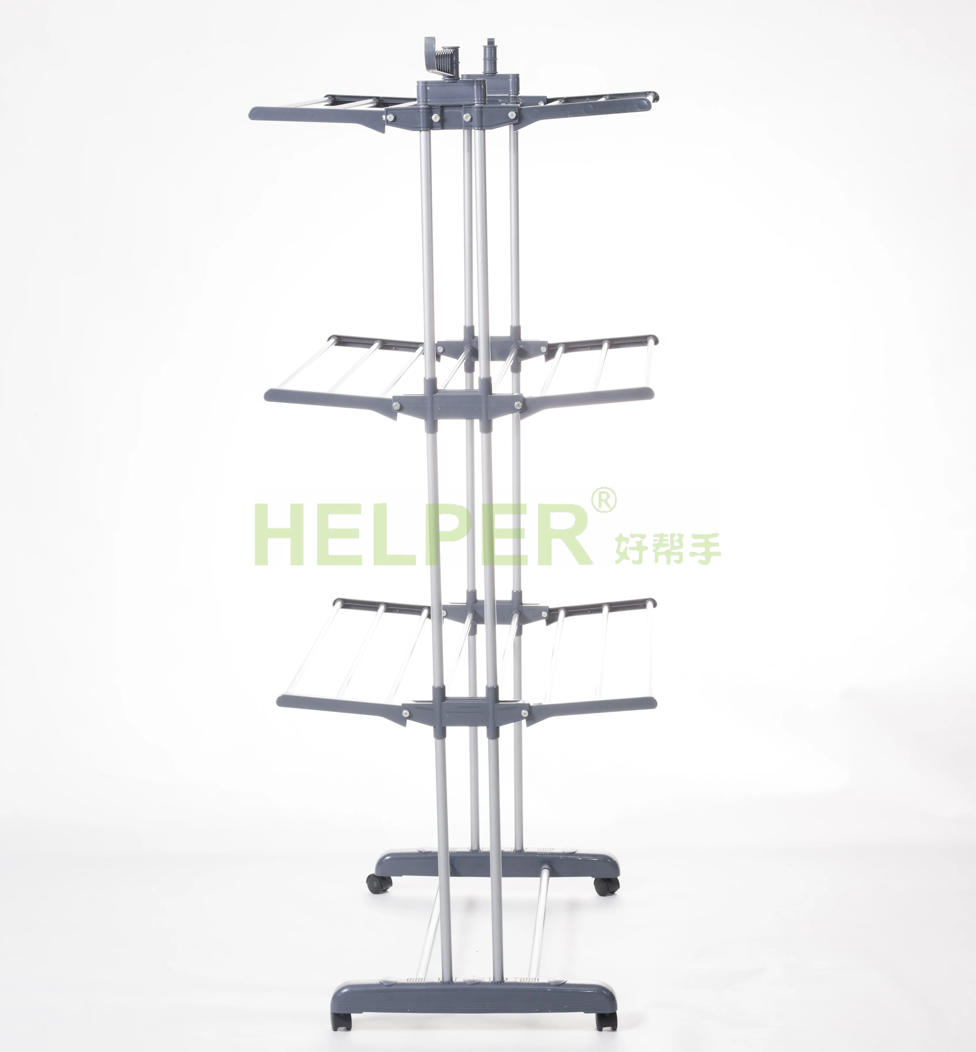 PT-8031 multipurpose easy move layers foldable and duty baby clothes garments hanging dryer metal cloth hanger rack with wheels