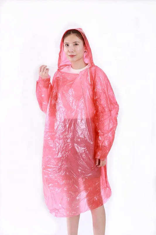 disposable rain poncho PE rain coat with hood and printing logo
