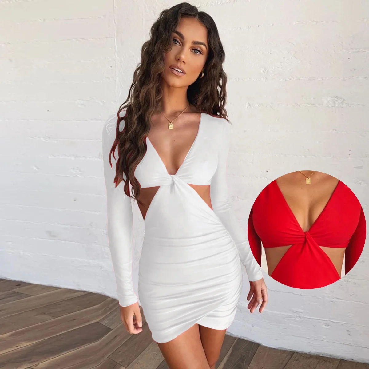 
2021 Cross Chest Bodycon Dress Women Sexy Fashion Dresses Valentine V-neck Club Bodycon Dress 