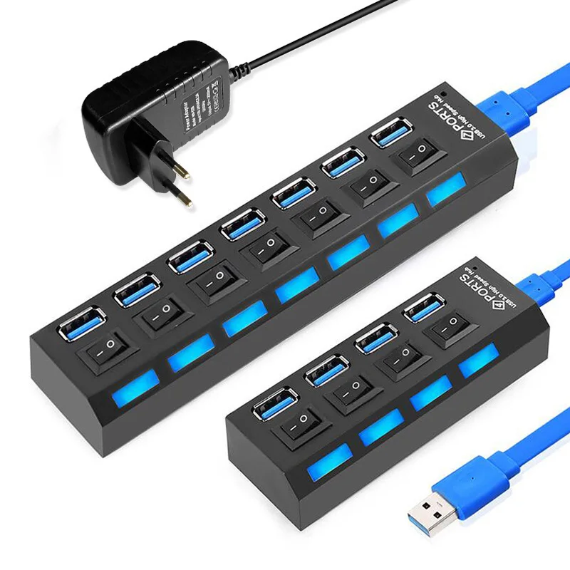 High Quality  7port/4port  USB 3.0 Multi-function Charger Hub With Power On/Off Switch Adapter Cable For PC Laptop