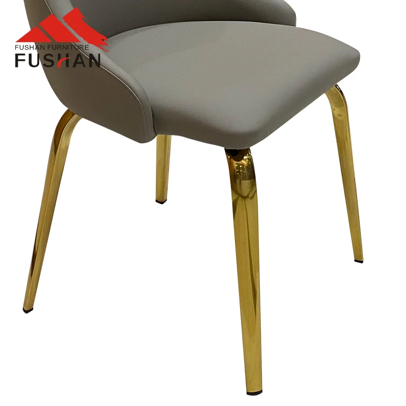 Hot Sale Home Furniture Dining Room Chair Restaurant   Metal Steel Frame PU Leather  Chairs With Gold Leg