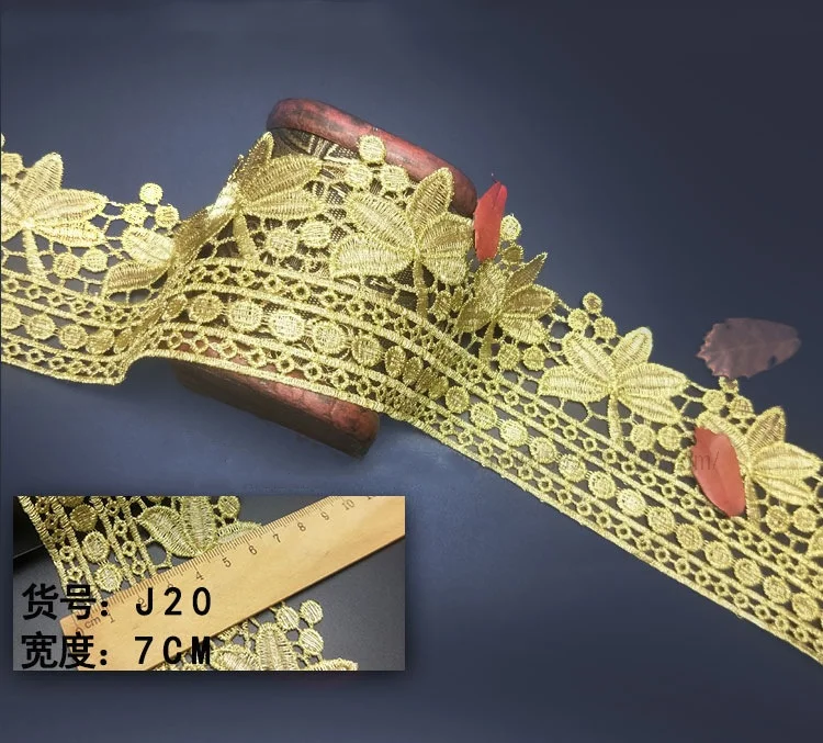 High Quality Luxury Gold Lace Trim Water Soluble Embroidery Floral Lace Ribbon Fabric for Wedding Dress Clothes Decoration