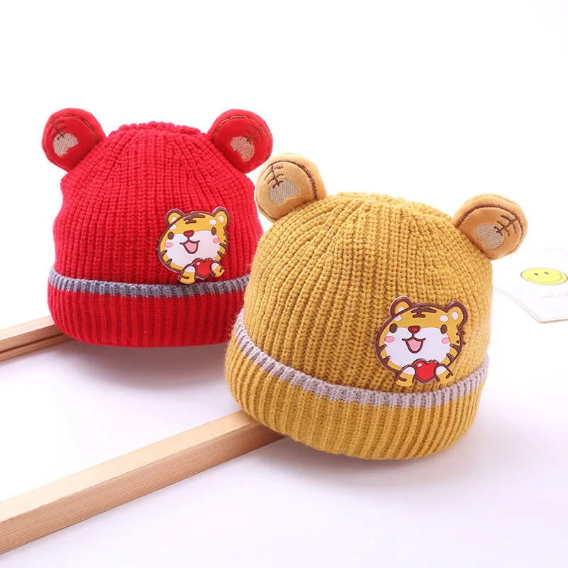 Осенне-зимняя теплая и удобная вязаная крючком Детская шапка с мультяшным тигром