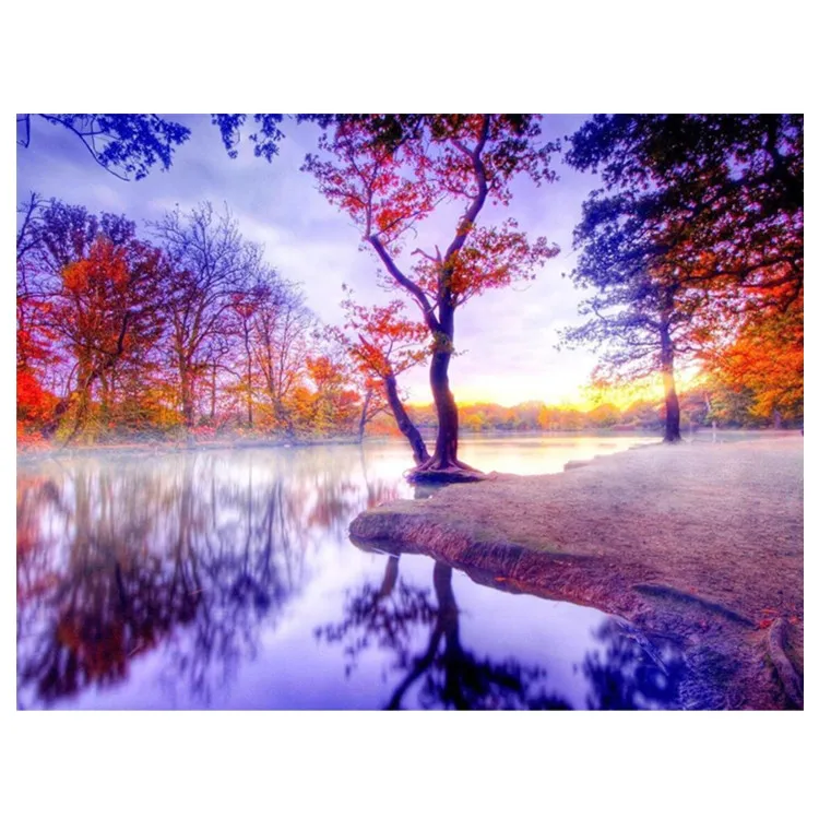 Wholesale home decoration painting landscape painting river scenery canvas DIY 5D diamond painting