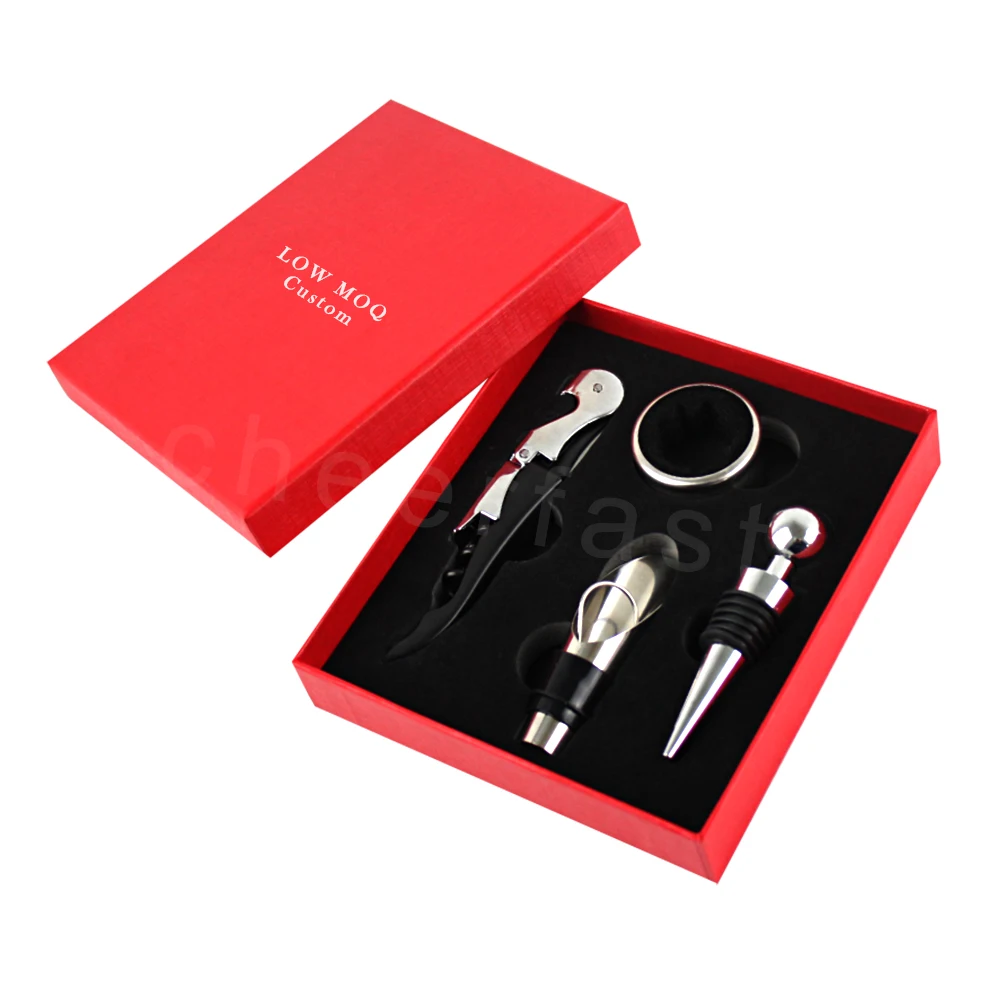 Customized logo and package wine bottle accessory gift set opener stopper corkscrew and corkscrew and wine stopper set