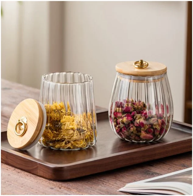 Glass Canisters with Airtight Bamboo Lids Kitchen Bathroom Organizer Jars Storage Container Jars for Coffee Tea  Nuts Sugar