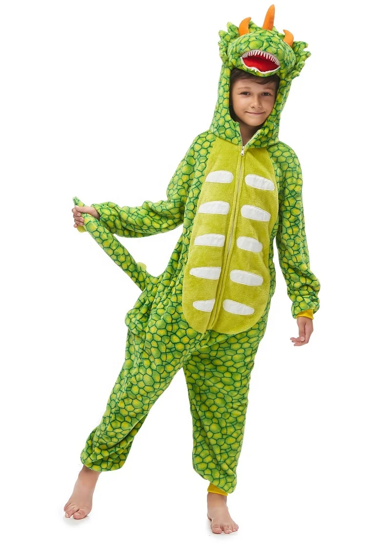 
children boys girls cute cartoon animal Flannel Warm sleepwear Triceratops onesie Jumpsuit pajamas 