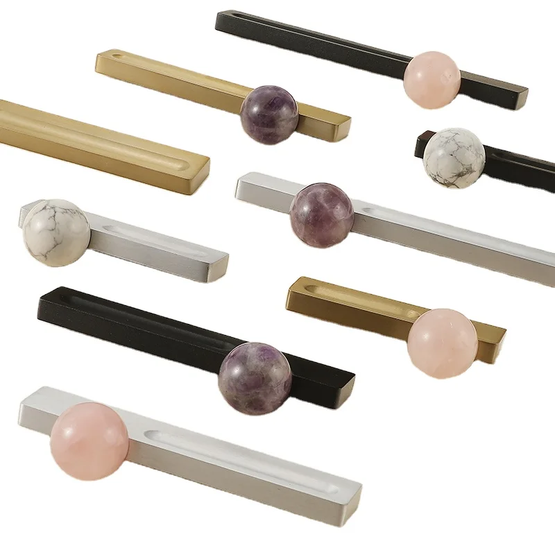 Jichuang Original Design High end Bar Handle Natural Crystal Ball Light Luxury Style Wardrobe Shoe Cabinet Drawer Long Handle
