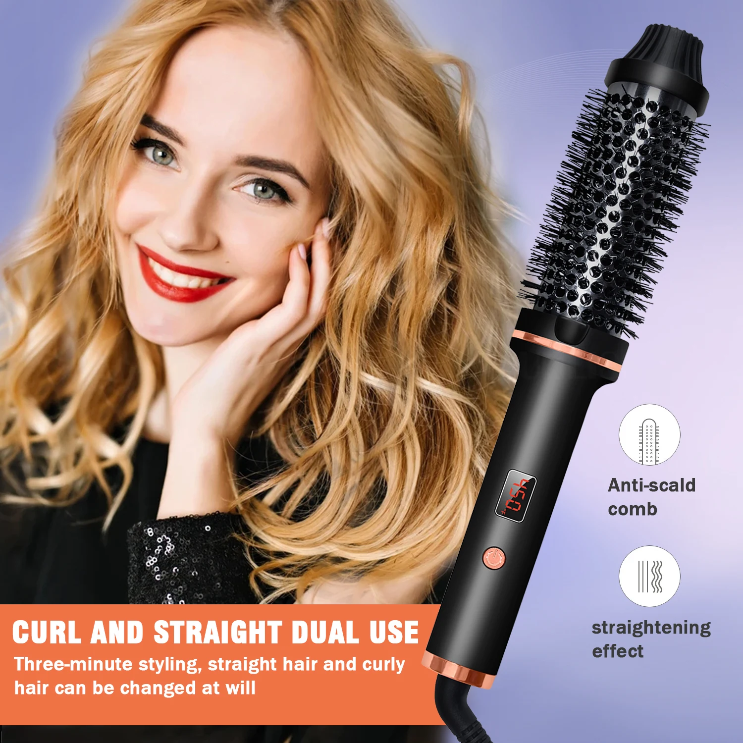 450F Thermal Brush Hot Comb Heated Hair Brush Hair Curler and Straightening Brush with Negative Iron